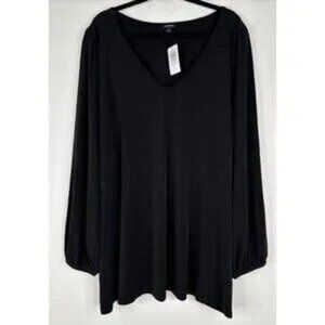 Studio Knit V-Neck Puff Long Sleeve Top Black Size 6X (30/32)